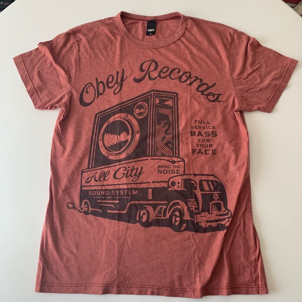 Obey records shirt men size m